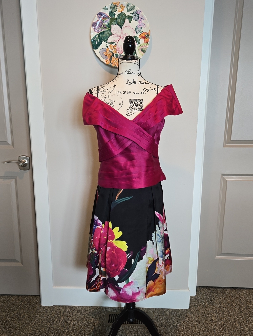 Sherrie Bloom For Chetta B. Fuchsia Off The Shoulder Top with Black Floral Skirt